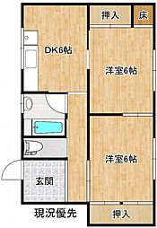 美月荘 1階2DKの間取り