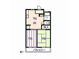 第5内海プレジデントマンション 3階2DKの間取り