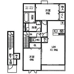 グランシャリオＢ棟 2階2LDKの間取り