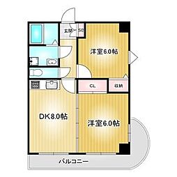 ドゥ・エトワール 8階2DKの間取り