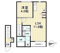 アヴァンス 2階1LDKの間取り