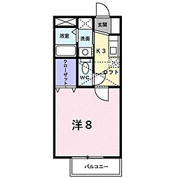 サンスポット・エムズ 2階1Kの間取り