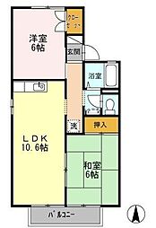 プレジール宮小路　A棟 2階2LDKの間取り