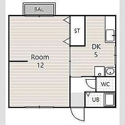 王子山コーポ 2階1DKの間取り