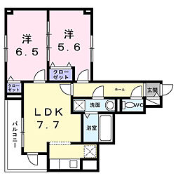 クローバー ノワール 2LDKの間取図画像