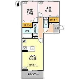 JR信越本線 北高崎駅 徒歩18分の賃貸アパート 2階2LDKの間取り