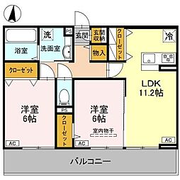 JR信越本線 北高崎駅 徒歩18分の賃貸アパート 2階2LDKの間取り