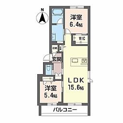 シャーメゾン　サン　ファルカス 202 2階2LDKの間取り