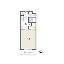 アイポート西棟 2階1Kの間取り