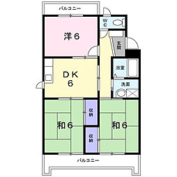 鳴瀬マンション 4階3DKの間取り