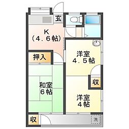 浜風コーポ 4棟 2階2Kの間取り