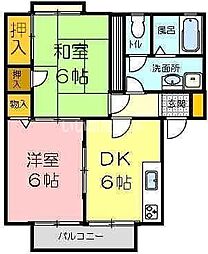 シュガーコートII 2階2DKの間取り