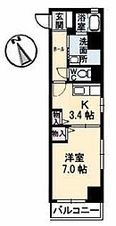 ジョルニ・フェリーチ 3階1Kの間取り