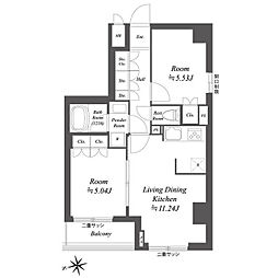 ブランシエスタ荻窪 9階2LDKの間取り
