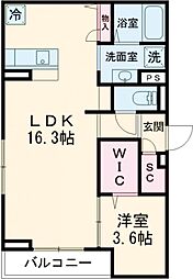 Cherie Maison明野(シェリー メゾン) 3階1LDKの間取り