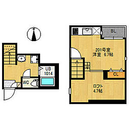 RIZEST 東照宮 2階ワンルームの間取り
