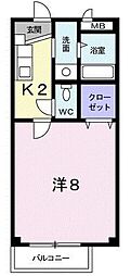 コーラル・ガーデン 2階1Kの間取り