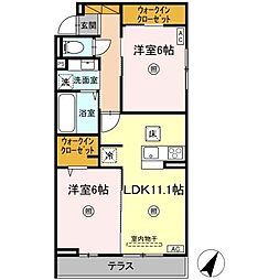 プロスター元山町 1階2LDKの間取り