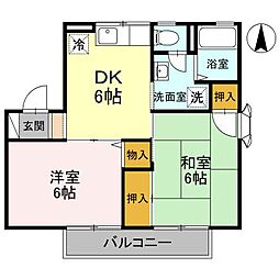 上毛電気鉄道 中央前橋駅 3.8kmの賃貸アパート 2階2DKの間取り