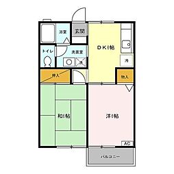 グリーンヒルズ中峠台　Ｃ 2階2DKの間取り