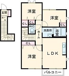 メゾン古閑中 2階3DKの間取り