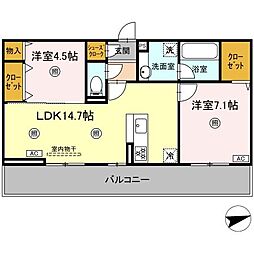 (仮称)D-ROOM中原東 302 3階2LDKの間取り