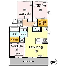 ヴィラ・セレーノ 201 2階3LDKの間取り