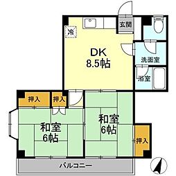 松本ビル 3階2DKの間取り