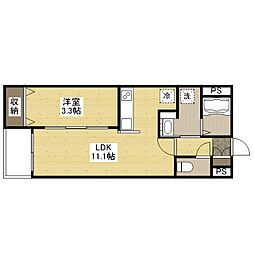 月光福山東弐番館 1階1LDKの間取り