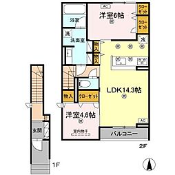 アヴェンセ　A棟 2階2LDKの間取り