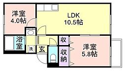 コープＵ2 2階2LDKの間取り