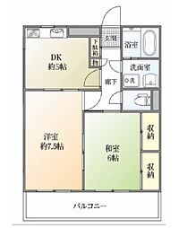 サンノーブル羽村一番館 1階2DKの間取り