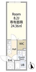 クレスト東村山 1階1Kの間取り