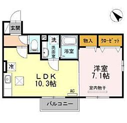 ヒルサイドテラス 1階1LDKの間取り