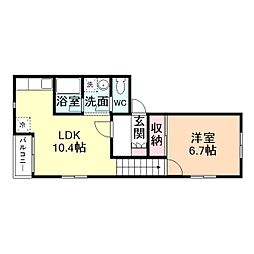 クレスタ金泉寺 2階1LDKの間取り