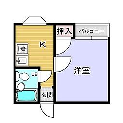 近鉄南大阪線 高田市駅 徒歩6分の賃貸マンション 2階1Kの間取り