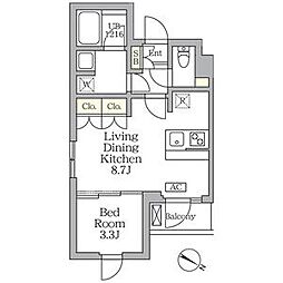 アジールコート三宿テラス 3階1LDKの間取り