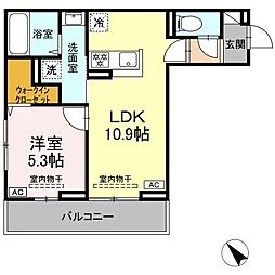 ディアライズ北山 2階1LDKの間取り