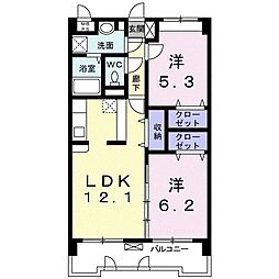 アルカンシエルＢ 3階2LDKの間取り