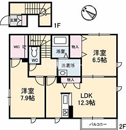 エヌ・グランデ倉吉D 2LDKの間取図画像