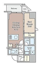Osaka Metro四つ橋線 西梅田駅 徒歩5分の賃貸マンション 13階1LDKの間取り