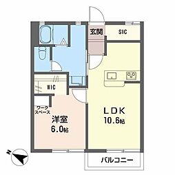タウニーラポール 1階1LDKの間取り