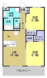 エンジェル 1階2LDKの間取り