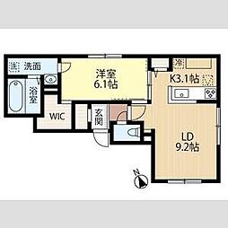 ブリーゼ中の島 3階1LDKの間取り