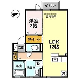 さくらハウス石金 2階1LDKの間取り