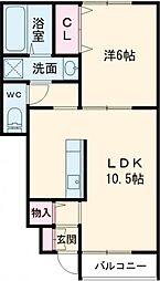 パンプトンコート（Pampton Court)　II 1階1LDKの間取り