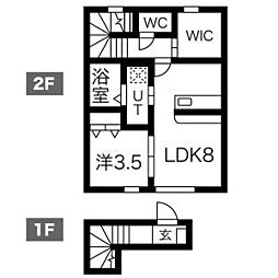 コヒナハウス 2階1LDKの間取り