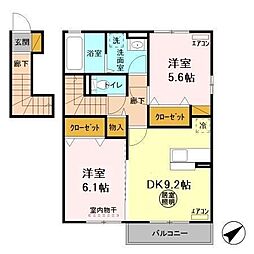 プリムローズＢ 2階2DKの間取り
