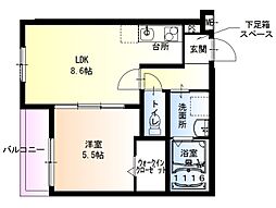 フジパレス稲田本町 1階1LDKの間取り