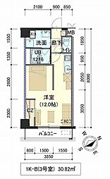 しゃとれ向山 2階1Kの間取り